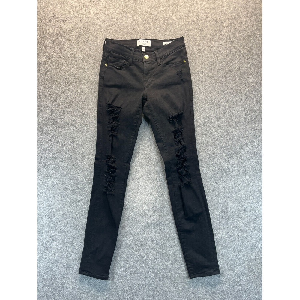 Frame Jeans Women's 24 Le Skinny De Jeanne Black‎ Distressed Denim Jeans